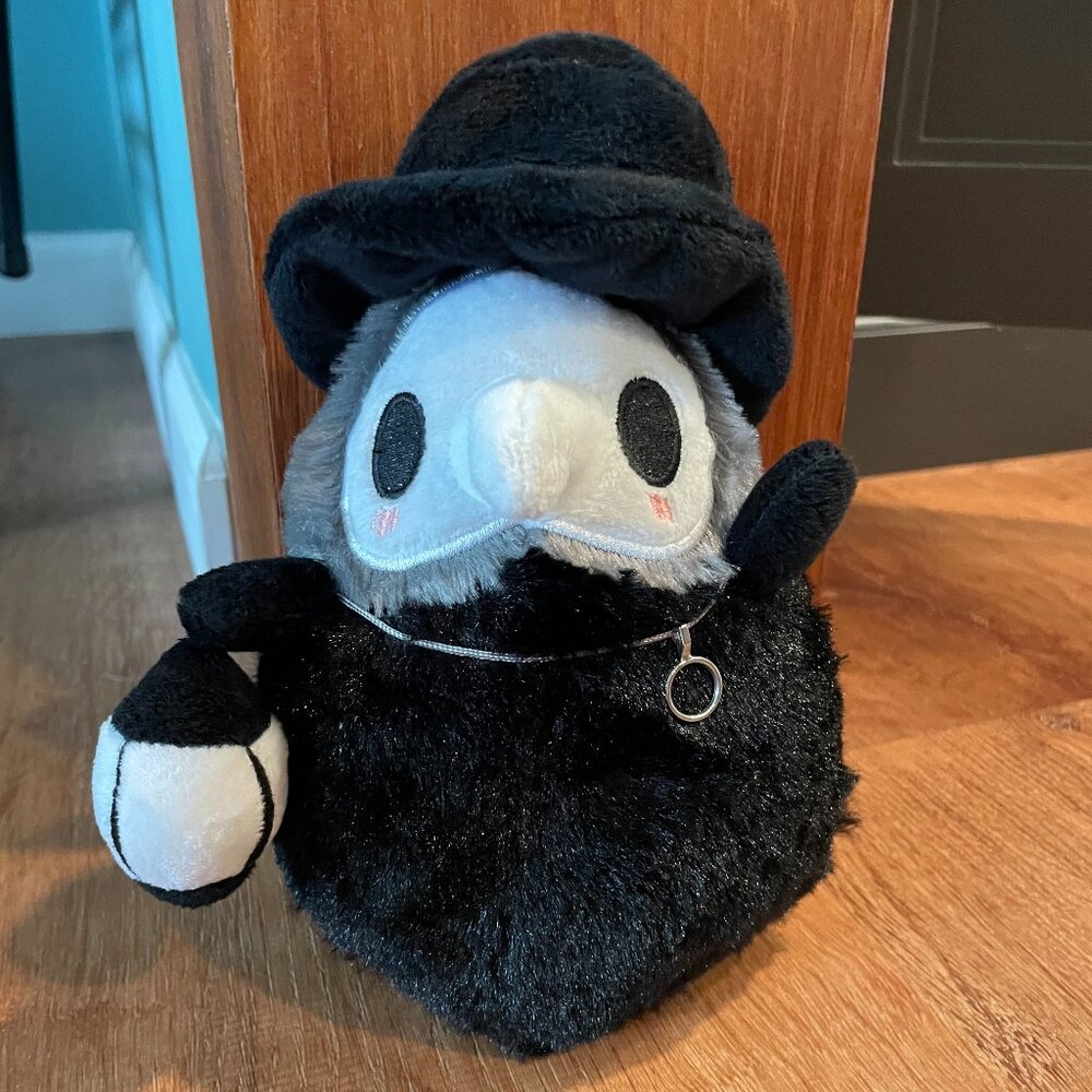 Plague Doctor 7" plush with glow in the dark lantern, necklace, black top hat